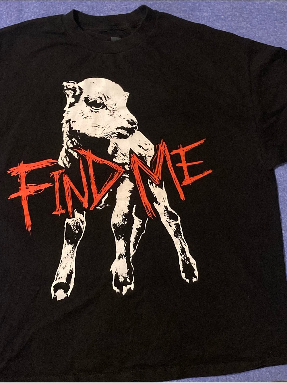 WWE Black Tee with Red "FIND ME" and White Lamb Graphic
